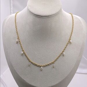 Stainless steel pearl and crystal drop necklace